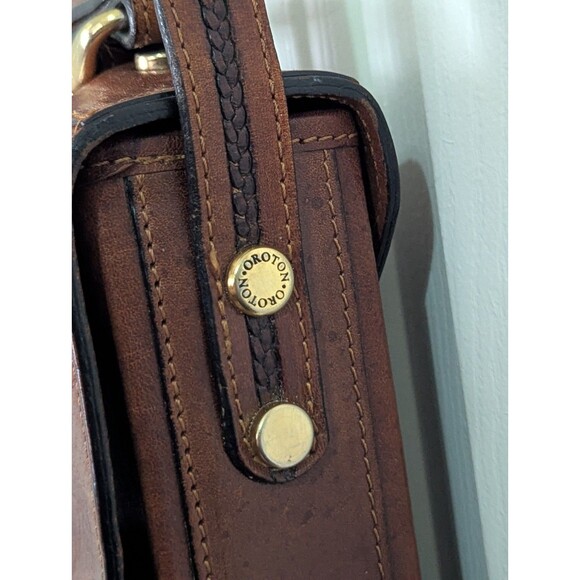 VTG Oroton Australia Leather Crossbody Purse Bag Brown Cowhide Messenger Logo - Picture 5 of 16